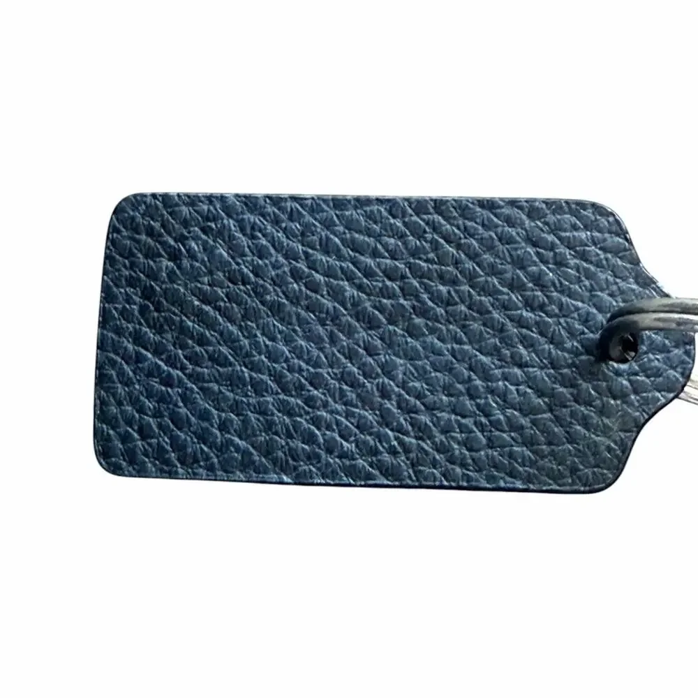 Coach New York Black Pebbled Leather Key Fob Keychain Key Ring Logo Tag